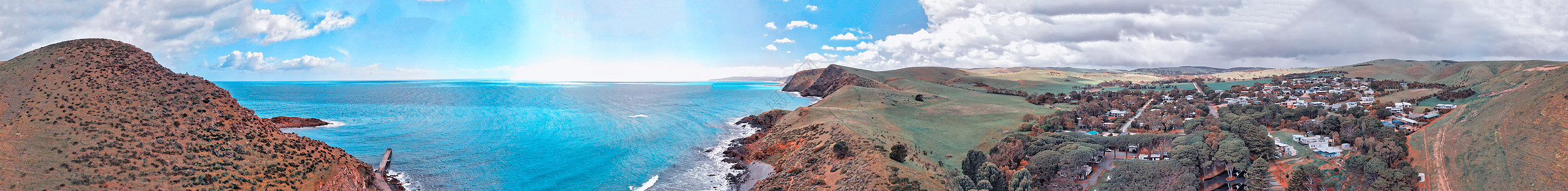 南澳大利亚州第二峡谷海岸线的全景空中巡视丘陵海洋风景历史性码头远足波浪半岛海景小路图片