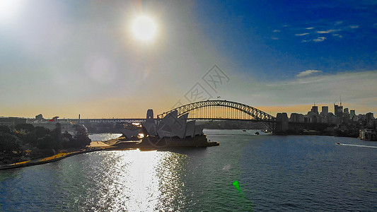 悉尼港的悉尼天线空中观察房子天空日落摩天大楼商业全景码头运输市中心景观图片