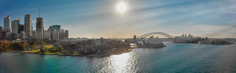 悉尼港湾的全景天文航空观察商业市中心日落景观码头旅游天空办公室蓝色地标图片