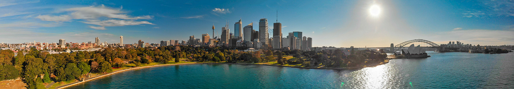 悉尼港湾的全景天文航空观察天空日落高楼地标城市建筑码头运输摩天大楼建筑学图片