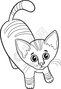 可爱的虎斑小猫卡通动物角色着色书页背景图片