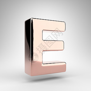 白色背景上的大写字母 E 玫瑰金 3D 字母 表面镀铬图片