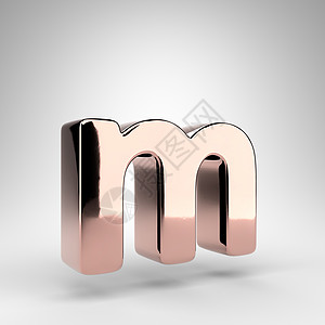 白色背景上的字母 M 小写 玫瑰金 3D 字母 表面镀铬背景图片