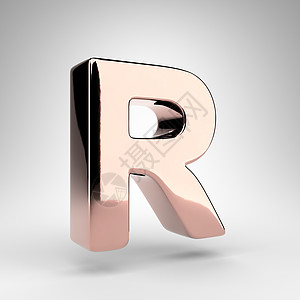 白色背景上的大写字母 R 玫瑰金 3D 字母 表面镀铬图片