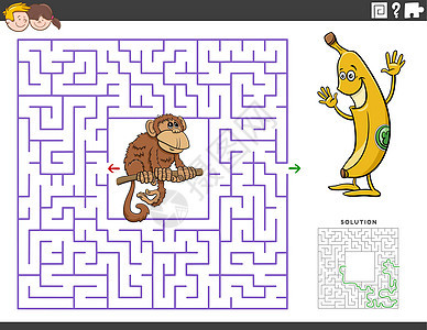 有趣的猴子和香蕉迷宫教育游戏图片