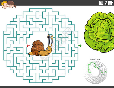 有趣的蜗牛和 lettuc 迷宫教育游戏图片