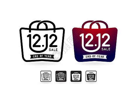 购物袋 12 12 销售 手提包 12 12 在线销售 销售标签集 图标购物袋和手提包销售插图单色设计 手提袋 1212 购物插图片