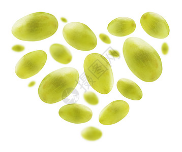 白色背景的心形绿色葡萄 白面上的绿葡萄酒厂农业浆果航班飞行团体维生素收成果汁藤蔓图片