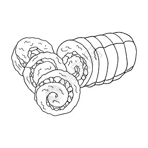 矢量手绘涂鸦 rouladen 德国菜菜 菜单咖啡馆标签和包装的设计草图元素 白色背景上的插图图片