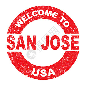欢迎来到美国圣何塞San Jose红色艺术品按钮标签插图广告圆圈互联网橡皮贴纸图片
