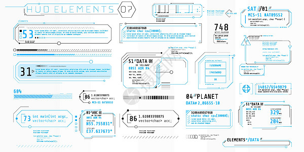 一套未来界面 HUD 文本元素图表电子产品标题科学网络展示信息用户显示器数据图片