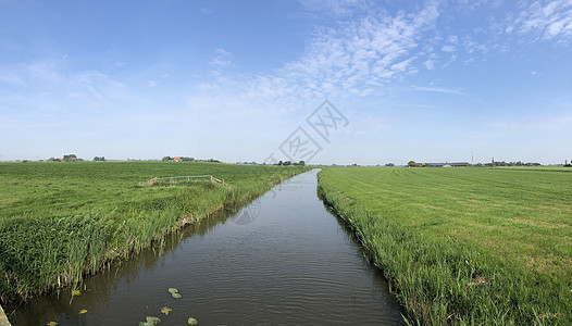 运河通过弗里斯兰的农田天空全景草原运河图片