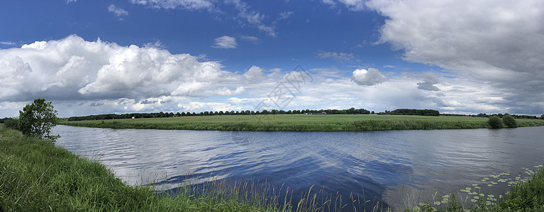位于奥贝西的Vecht河中的全景绿色反射图片