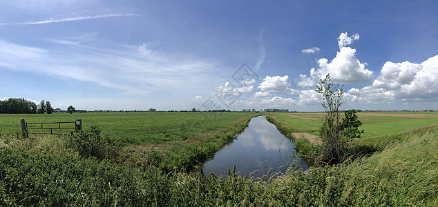 弗里斯兰全景景观反射运河绿色图片