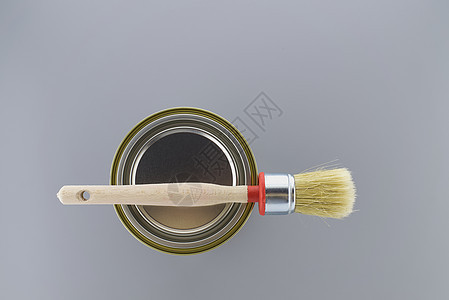 在 gre 上清洁刷毛刷罐油漆维修创造力装修绘画仪器灰色工作工具画笔刷子图片