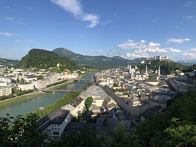 旧城萨尔茨堡历史旅行全景城堡建筑学城市天空教会爬坡景观图片