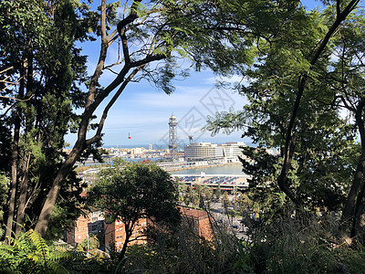 港湾航空轨迹植物旅行电车天空全景蓝色缆车树木森林绿色图片