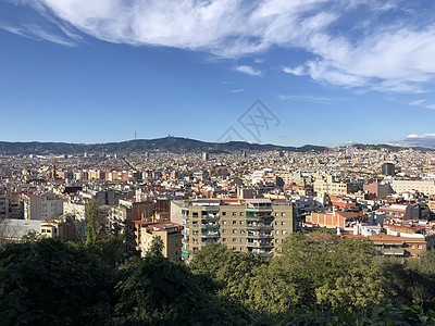 蒙特朱伊山巴塞罗那市风景缆车住房房子天线城市旅游图片