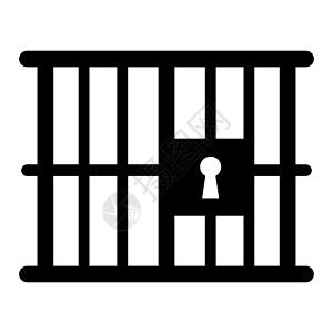 监狱或监狱剪影符号 带栏杆和锁的金属笼子 犯罪司法或惩罚图标 孤立在白色背景上的矢量黑色形状背景图片