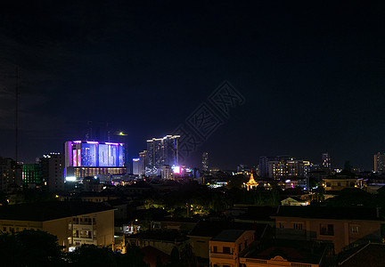 中央市中心phnom pinh城市天线夜景 坎波迪亚娜迦建筑物高视野景观城市风景世界天际摩天大楼图片