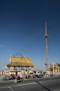 Phnom penh城市坎波迪亚的圣迹里程碑街道风景高棉语神社市中心建筑寺庙晴天建筑学地标图片