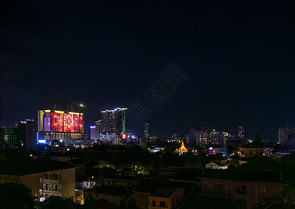 中央市中心phnom pinh城市天线夜景 坎波迪亚城市高视野景观天际摩天大楼世界娜迦建筑物风景图片