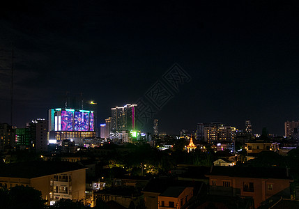 中央市中心phnom pinh城市天线夜景 坎波迪亚建筑物高视野景观天际风景娜迦摩天大楼城市世界图片