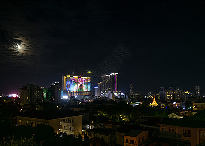 中央市中心phnom pinh城市天线夜景 坎波迪亚天际摩天大楼世界高视野娜迦景观城市风景建筑物图片