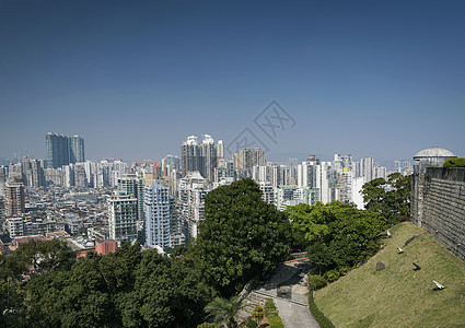 市中心Macau市带有塔楼的天线图摩天大楼天际住宅要塞景观城市积木风景市中心建筑物图片
