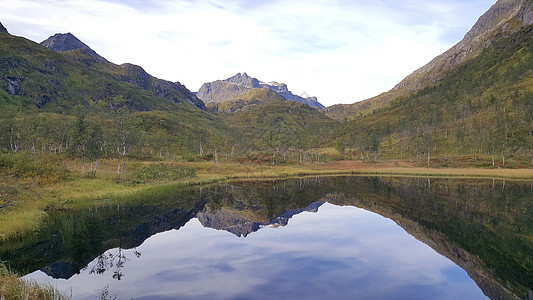 湖中山的反射公园池塘季节天空森林旅行场景风景图片