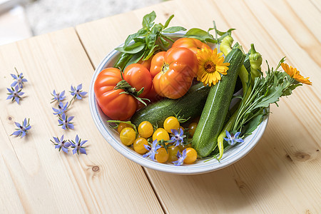 城市园艺 在自己的花园里种植的新鲜蔬菜 番茄 和草药地球收成栽培乡村生态市场绿色收获后院农业图片