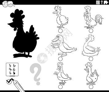 彩鸡阴影游戏与卡通公司鸟类动物着色书 pag设计图片