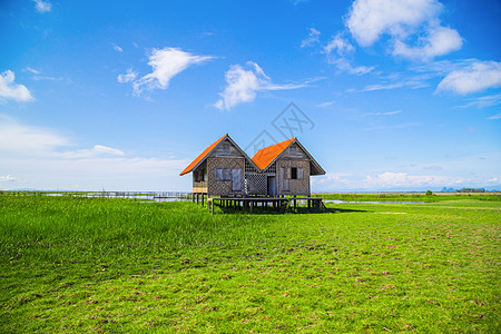 泰国费特隆Talay Noi湖湿地双胞胎旧房子农村海岸小屋国家乡村天空建筑学土地蓝色图片