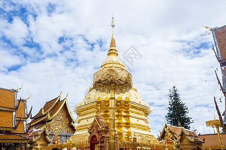 位于清迈 泰国大型金塔Doi Suthep的清迈重要旅游景点Landmarks金子文化吸引力寺庙佛塔建筑传奇地标建筑学海报图片
