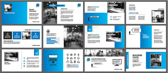 演示文稿和幻灯片布局模板 设计蓝色渐变背景 用于商业年度报告传单营销传单广告小册子现代风格图片