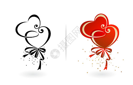 两颗心有两种颜色变化单色和红金渐变 孤立的白色背景 适用于情人节贺卡结婚请柬帆布印刷社交媒体旗帜背景图片