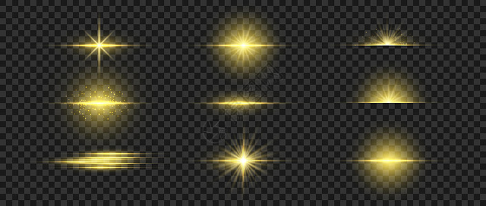 金色的发光光 金色的光芒闪烁着 sparcle 矢量日出效果 逼真的闪亮光束 se镜片星星火花阳光闪光晴天射线聚光灯宗教插图图片