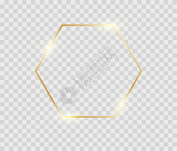 金色闪亮的六边形框架 用于生日贺卡或传单的发光装饰复古八角形图片