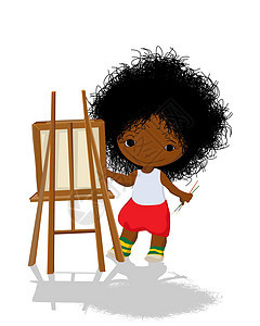 女孩小艺术家卡通片学校爱好教育艺术创造力插图画架孩子画家图片