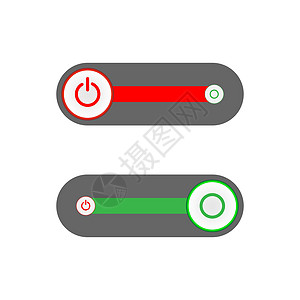 车模特式电源按钮The Off 按钮用红色包围The On 按钮用绿色包围 背景为白色活力互联网插图力量控制板界面徽章酒吧电脑标识插画
