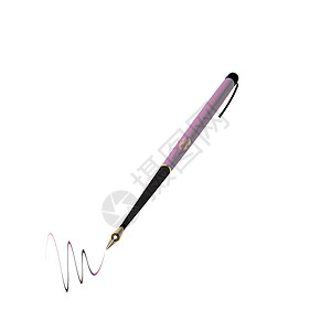 钢笔上的数字 8 为粉红色装饰黑色和金色主体 白色背景纸上有绘图线图片