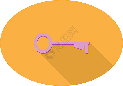 车模特黄色圆圈背景中带阴影的粉色钥匙插画