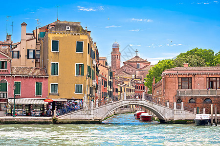 威尼斯风景的运河和桥梁假期旅游石头大教堂海洋街道全景游客港口建筑学图片