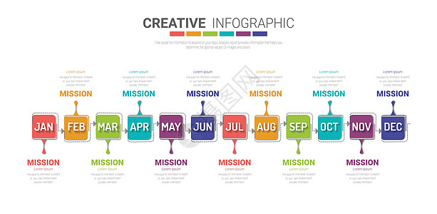 12 个月 1 年的业务信息图表模板可用于具有 12 个选项 步骤或流程的业务概念图片
