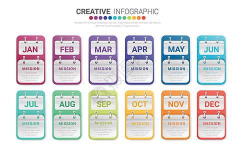 演示所有月份的信息图表模板 12 个月 1 年可用于具有 12 个选项步骤或流程的业务概念图片