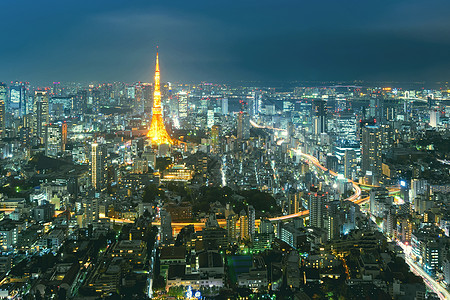 东京市风景的夜观 在日本东京罗蓬吉山图片