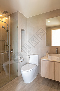 在现代房屋内用淋浴和厕所清洁浴室图片