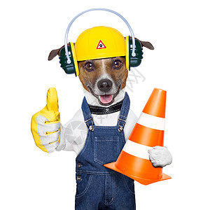正在建设中的狗狗警告安全锥体工人交通进步网站猎犬动物工具图片