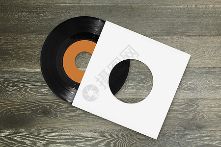 具有橙色标签和木底白袖的单一45rpm单450微米黑乙烯唱片图片