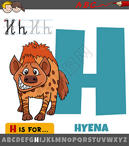 带有卡通鬣狗动物的字母表中的字母 H图片